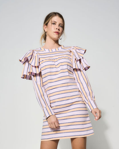 FLORENCE striped dress with ruffle shoulders-3