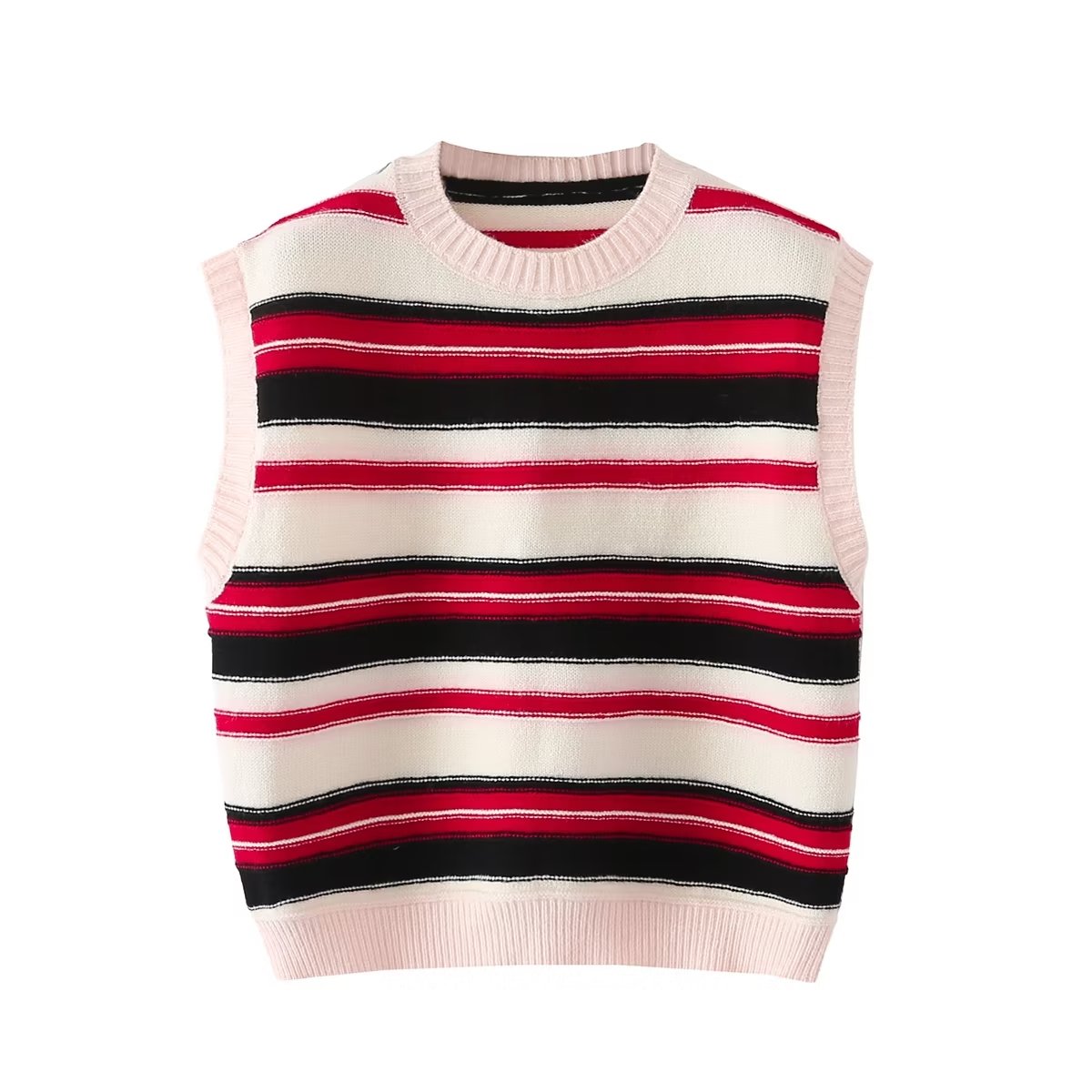 Pink and Black Striped Sweater Vest