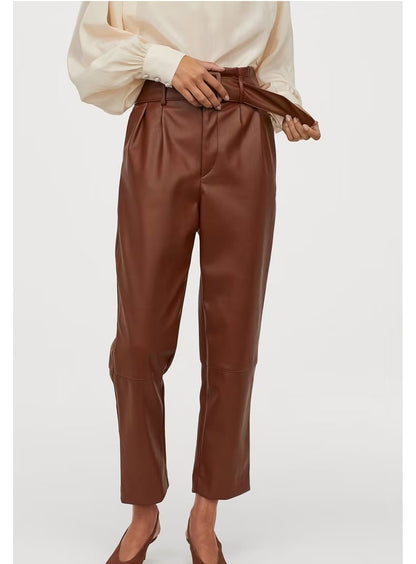 Faux Leather Belted Pants