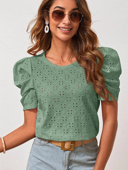 Puff Sleeve Eyelet Shirt