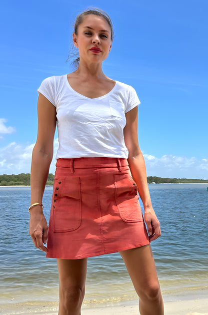 ARMANDE  cord  a-line mini skirt - coral-3