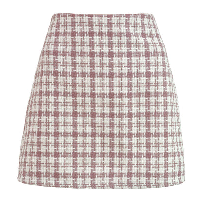 Woolen High Waist Plaid Skirt