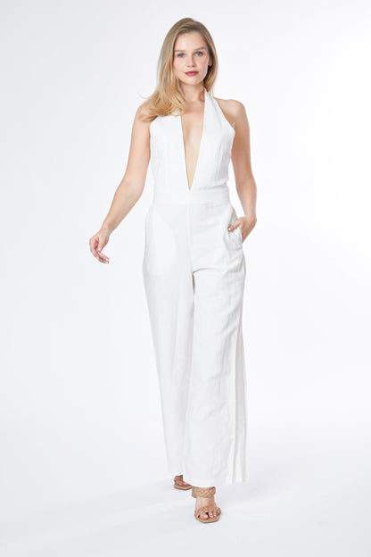 Deep Cut V Neck Flare Leg Jumpsuit-2