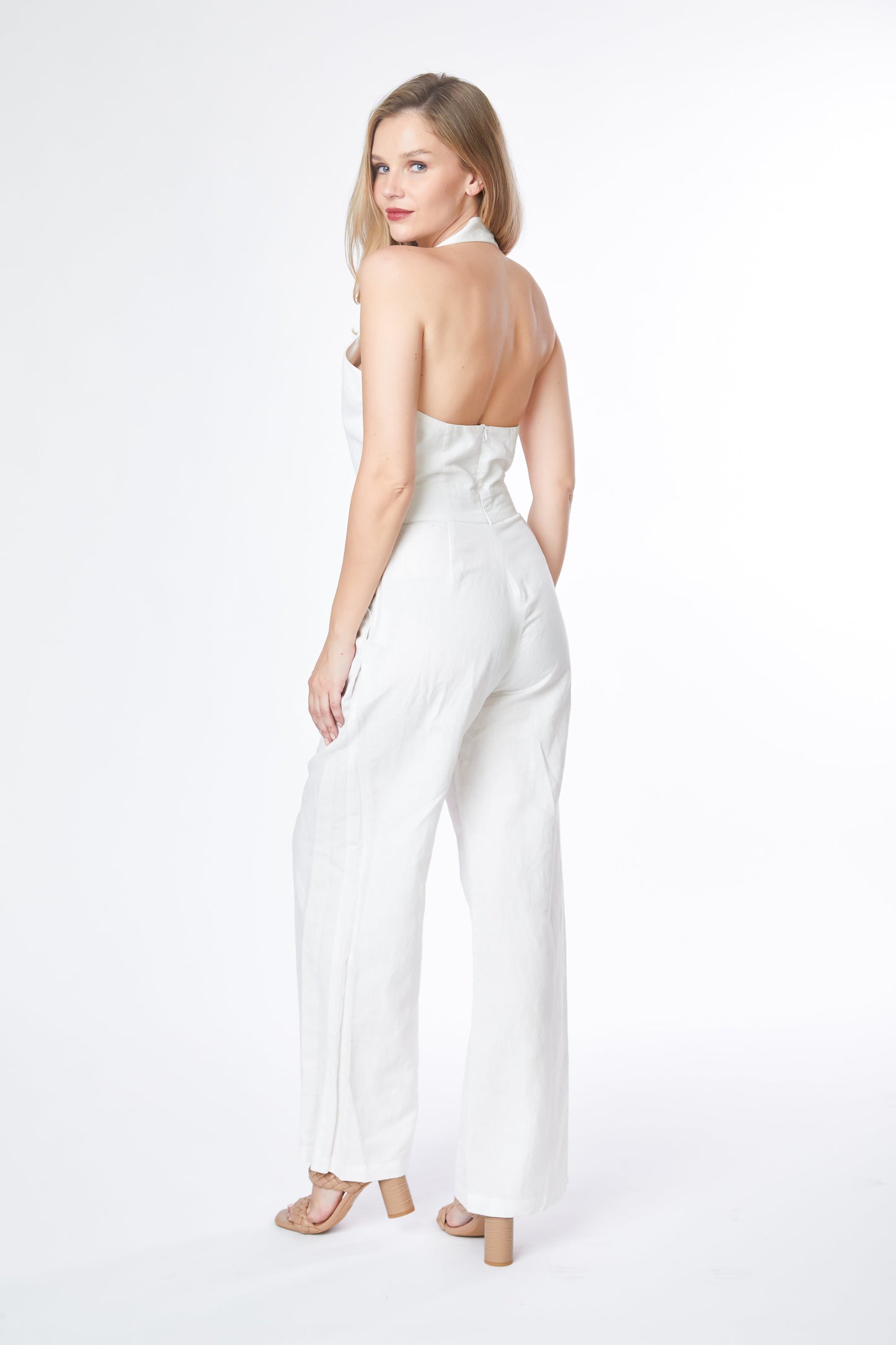 Deep Cut V Neck Flare Leg Jumpsuit-4