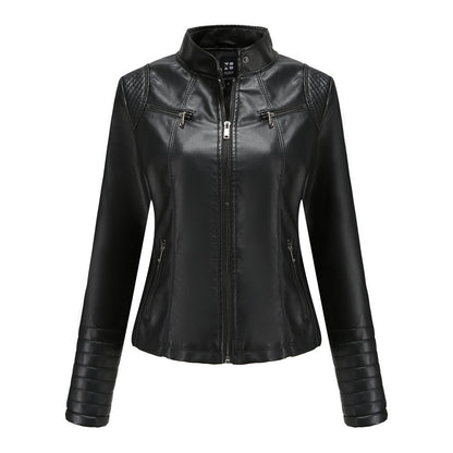 Stand Collar Zipper Faux Leather Jacket