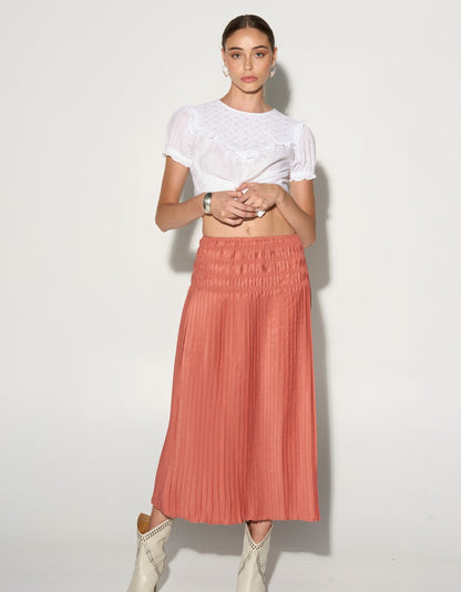 ELEA Coral pink pleated midi skirt-3