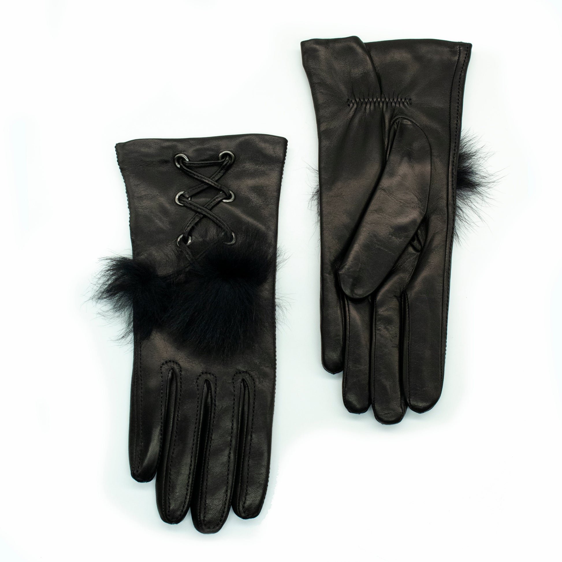 LEATHER GLOVE WITH SHEARLING POM-1