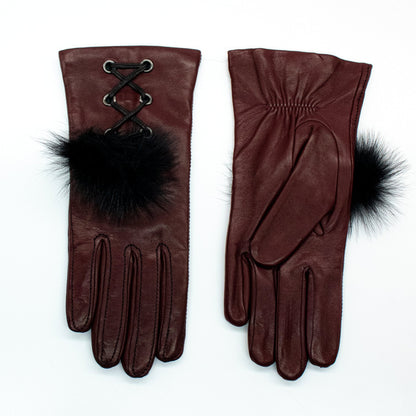 LEATHER GLOVE WITH SHEARLING POM-0