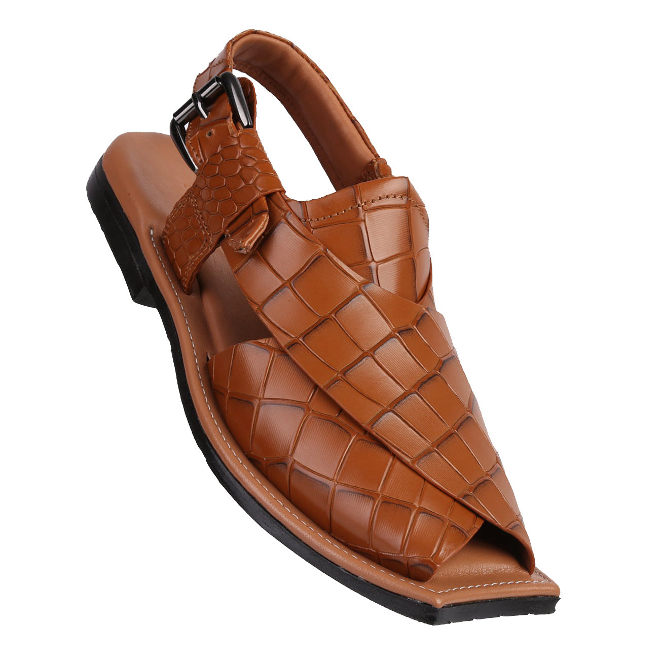 Jenson Men's Croc Print Leather Peshawari Chappal Sandals-4