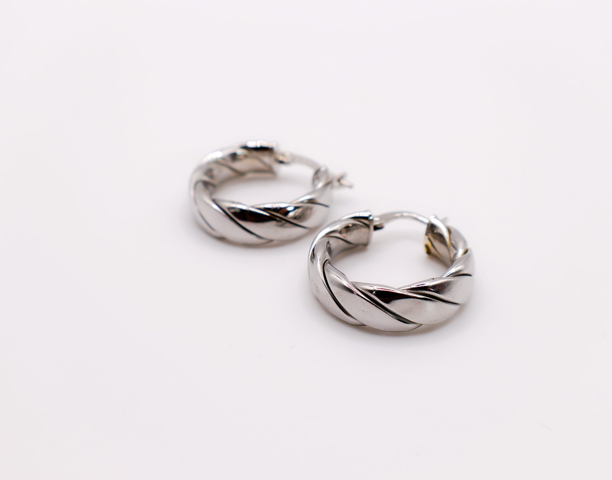 Italian Twisted Texture Silver Hoop Earrings-1