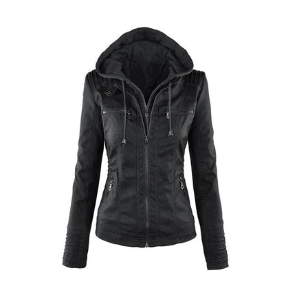 Faux Leather Zip Up Hooded Jacket