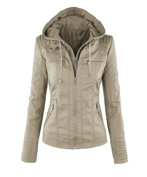 Faux Leather Zip Up Hooded Jacket