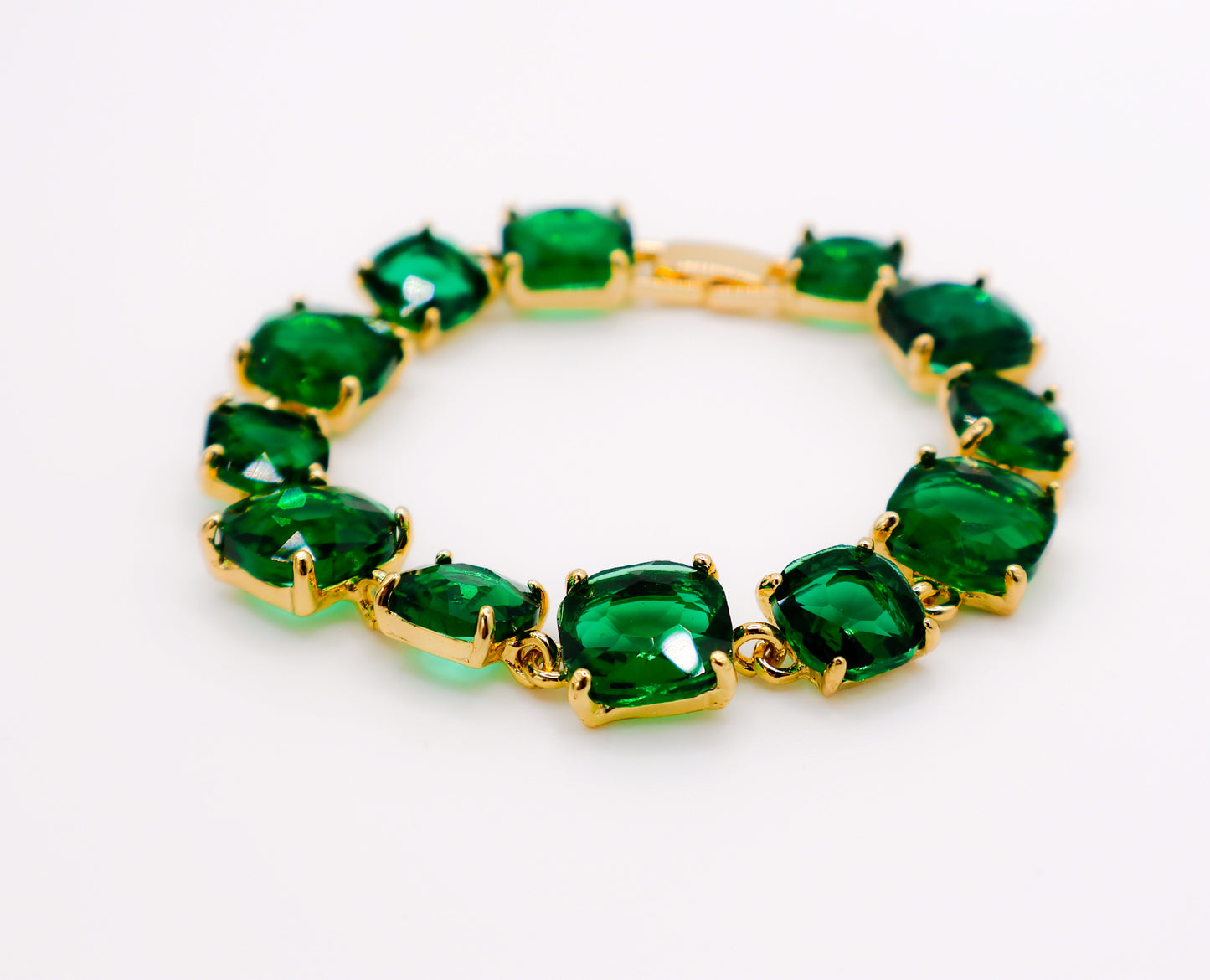 Emerald Elegance Gold-Plated Faux Diamond Bracelet-2