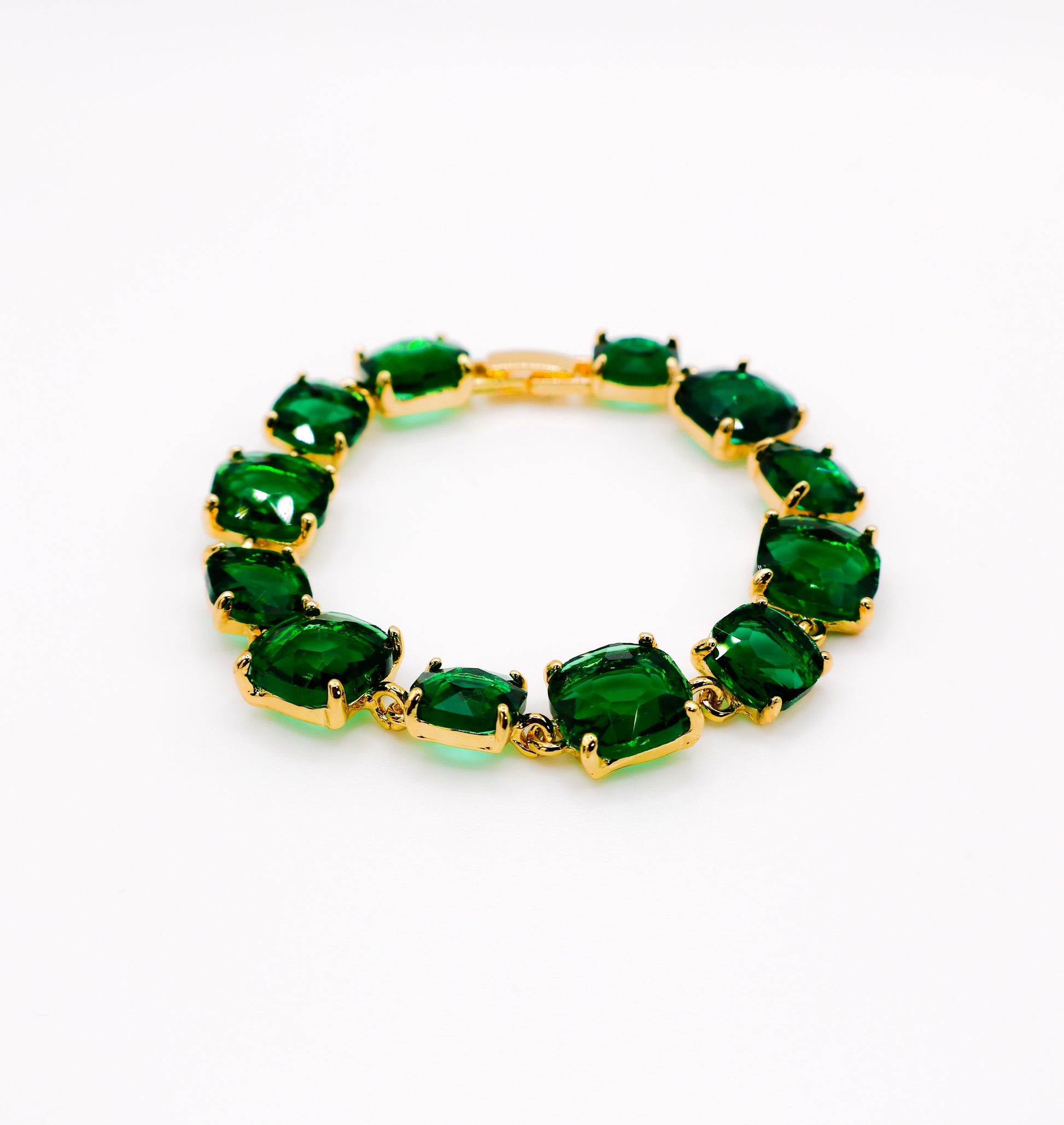 Emerald Elegance Gold-Plated Faux Diamond Bracelet-1