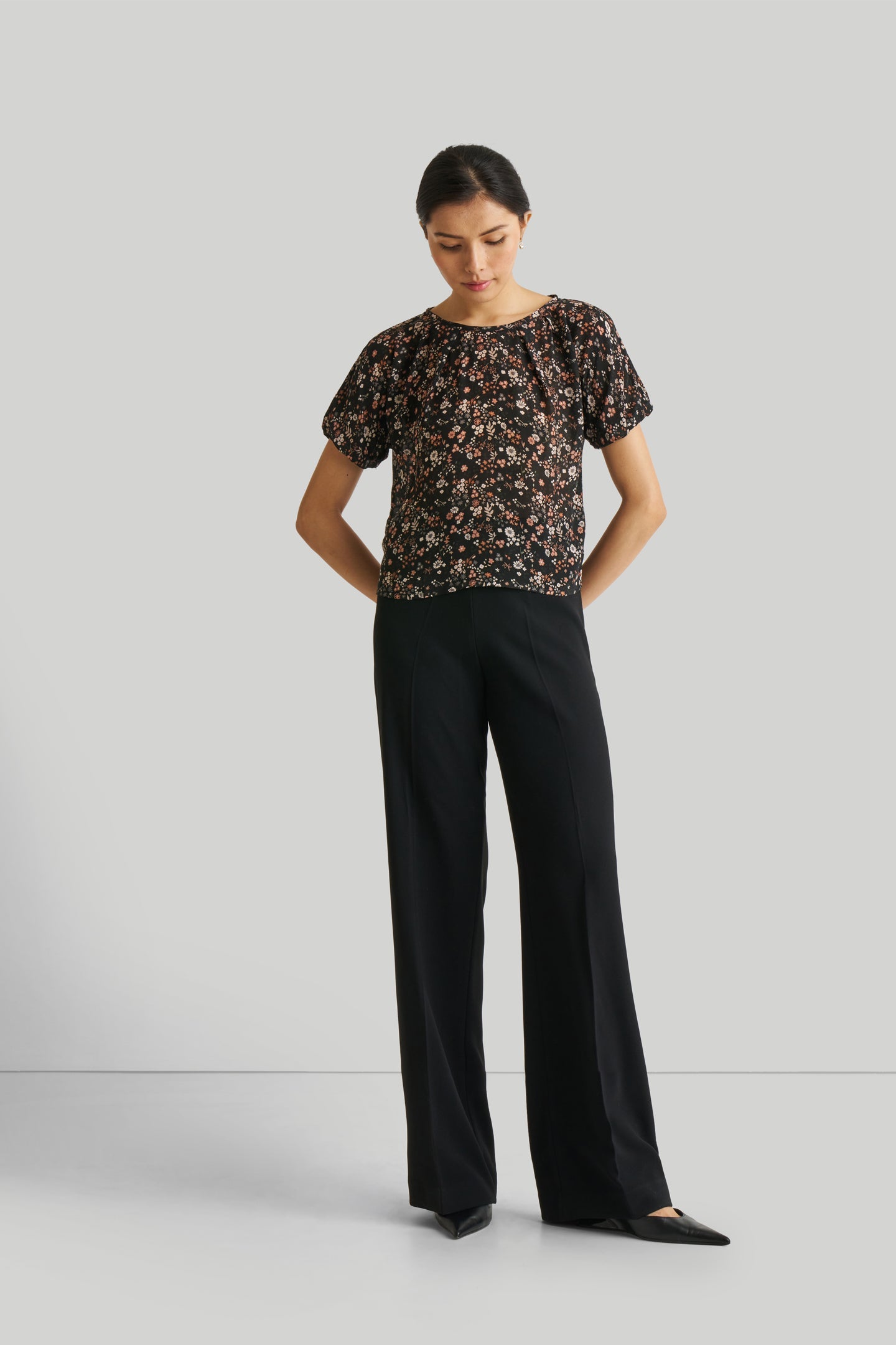 Balloon Sleeve Top in Black Florals-4