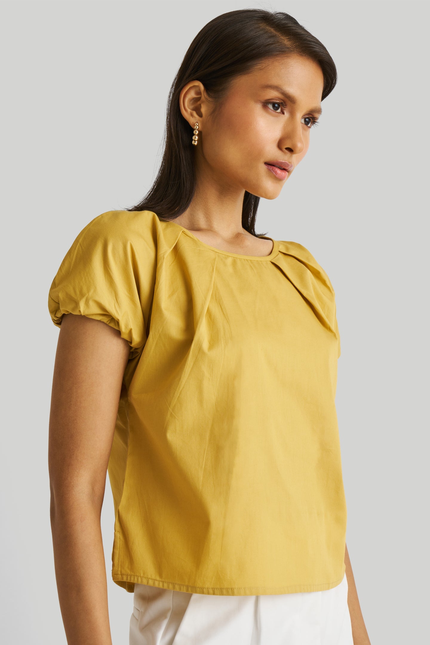 Balloon Sleeve Top in Mustard-3