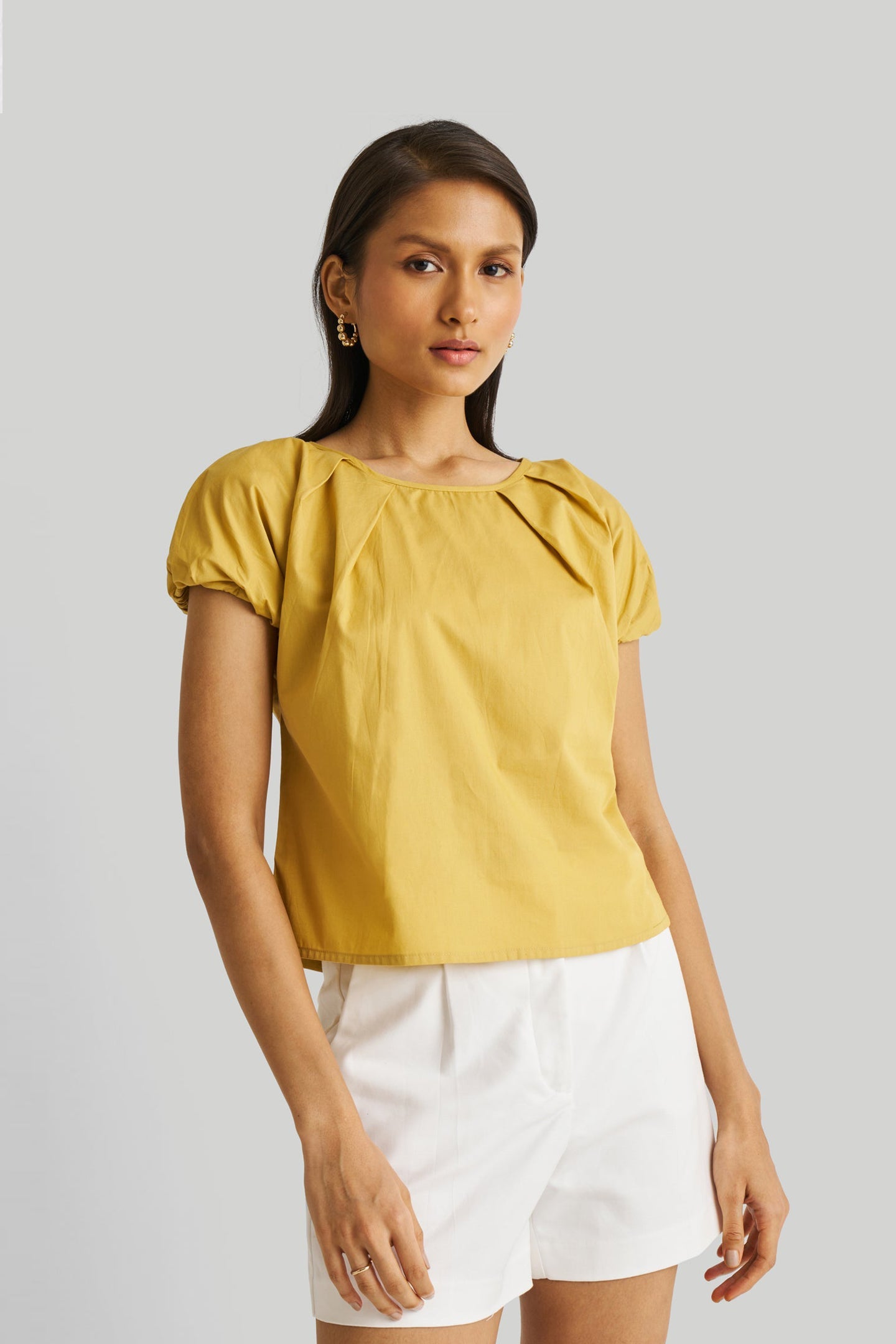 Balloon Sleeve Top in Mustard-0