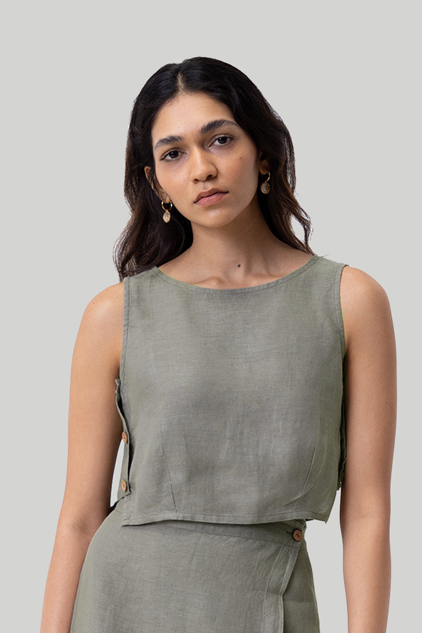 Boxy Crop Top in Dark Green-0