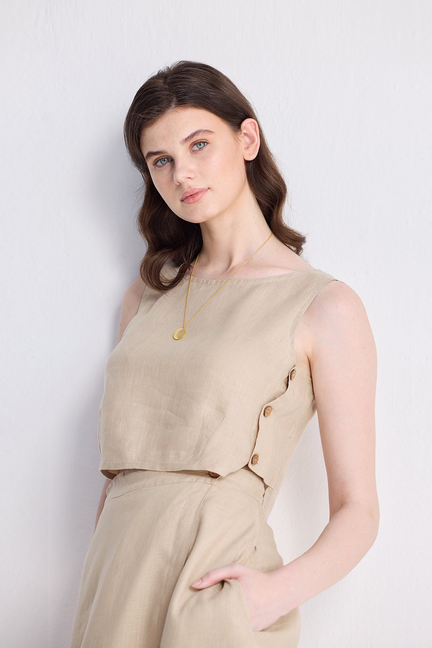 Boxy Crop Top in Neutral Beige-0