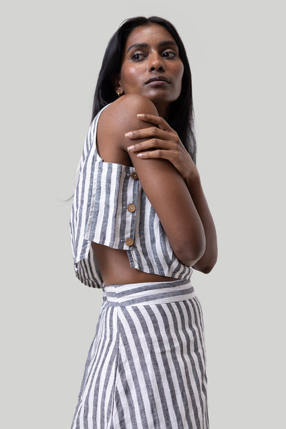 Boxy Crop Top in Linen Stripes-3