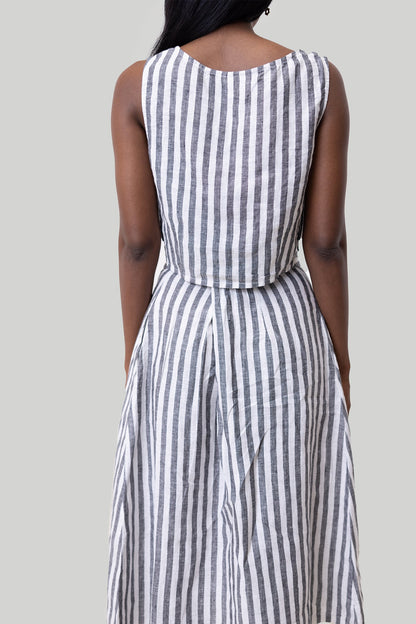 Overlap Midi Skirt in Linen Stripes-1