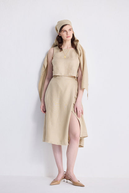 Overlap Midi Skirt in Neutral Beige-0