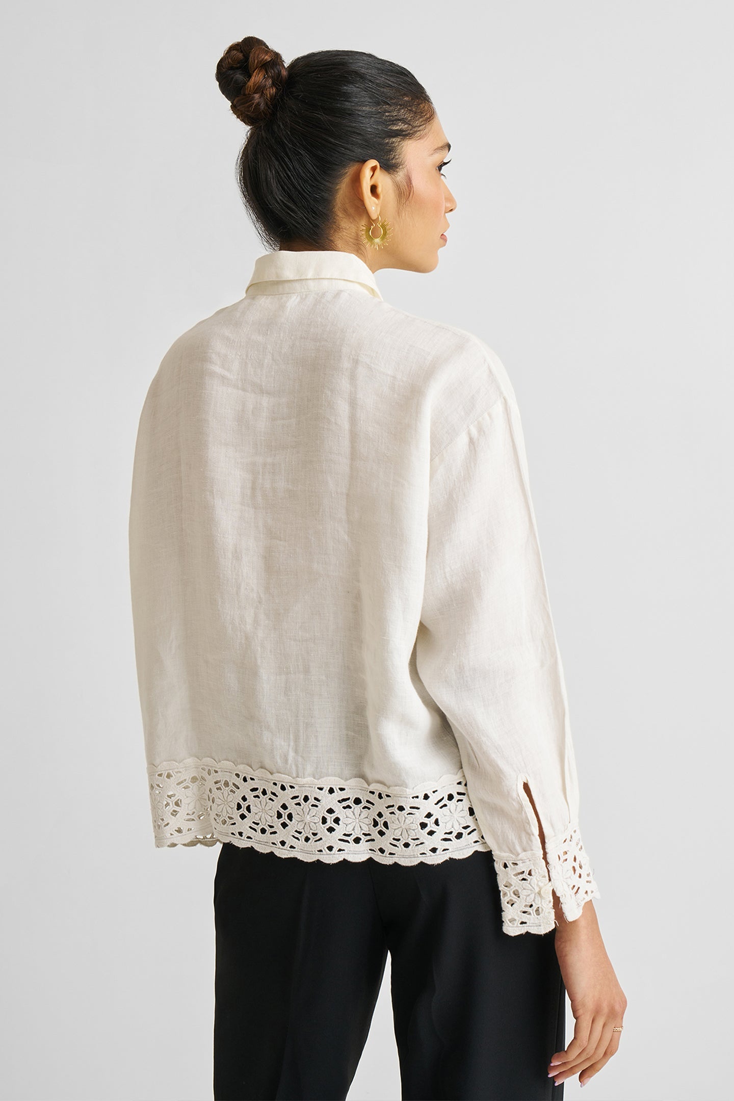 Button-down with Lace Shirt in Off-white-1