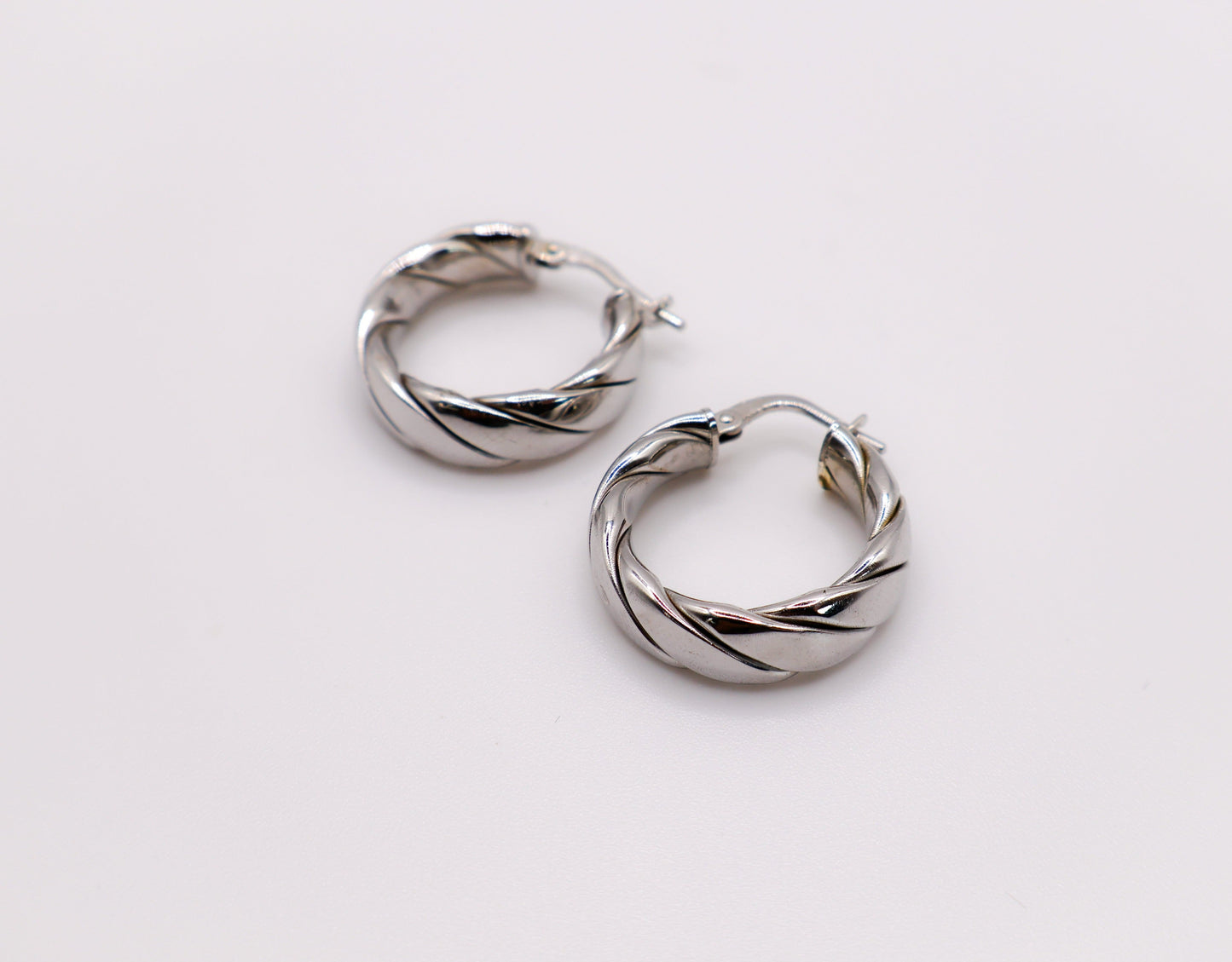 Italian Twisted Texture Silver Hoop Earrings-2