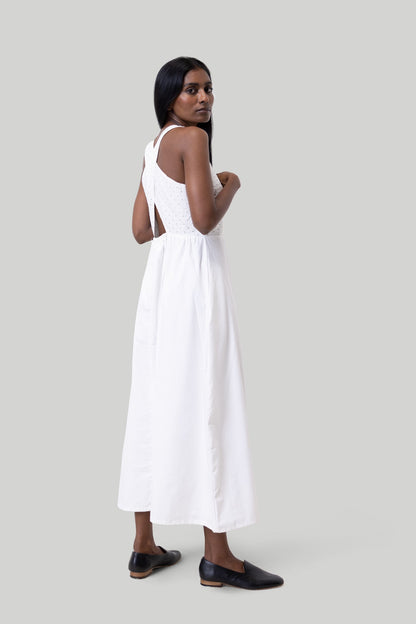 Cross-back Midi Dress in Eyelet Embroidery-3