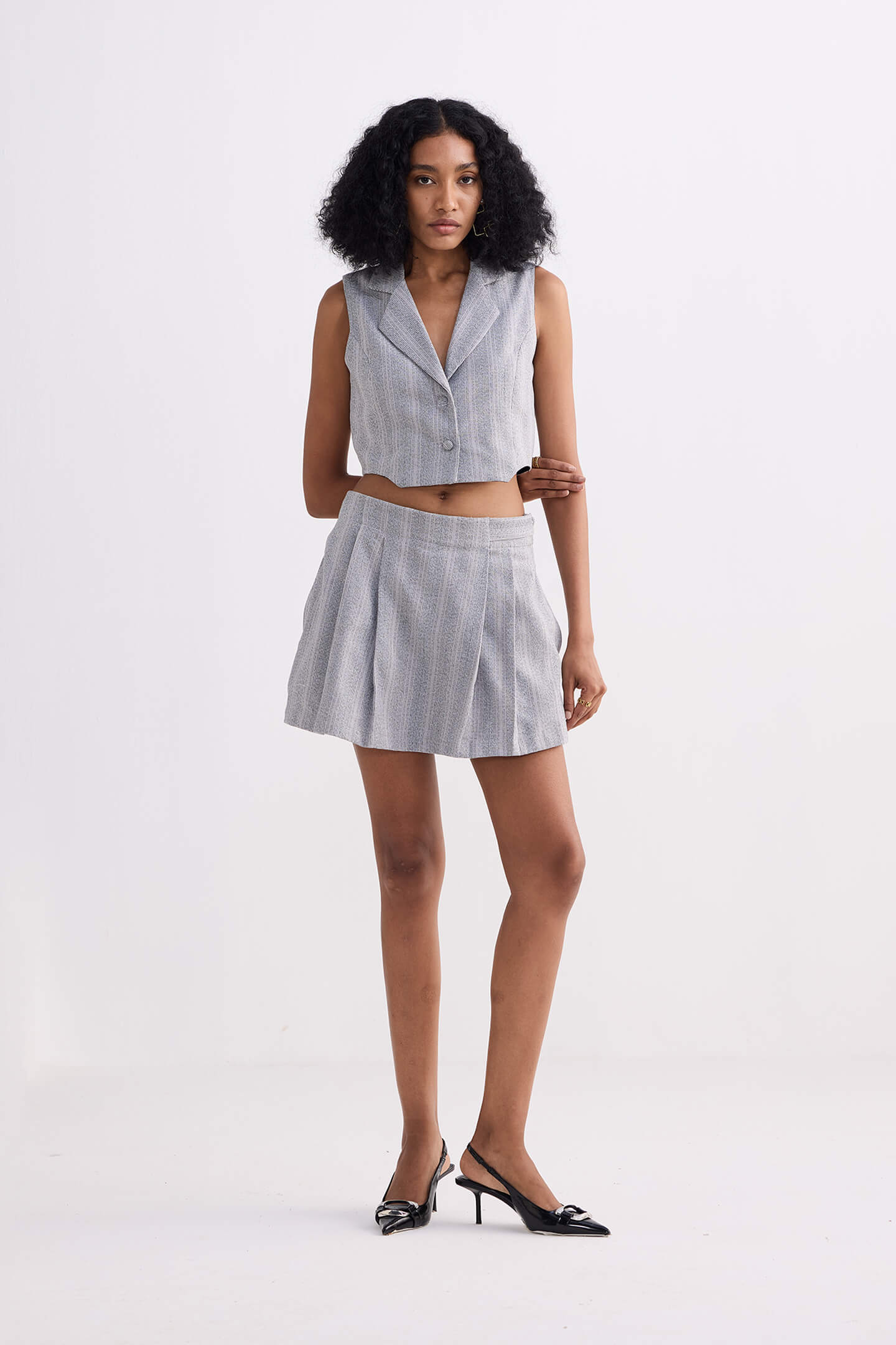 Cotton Tweed Skort in Grey-3