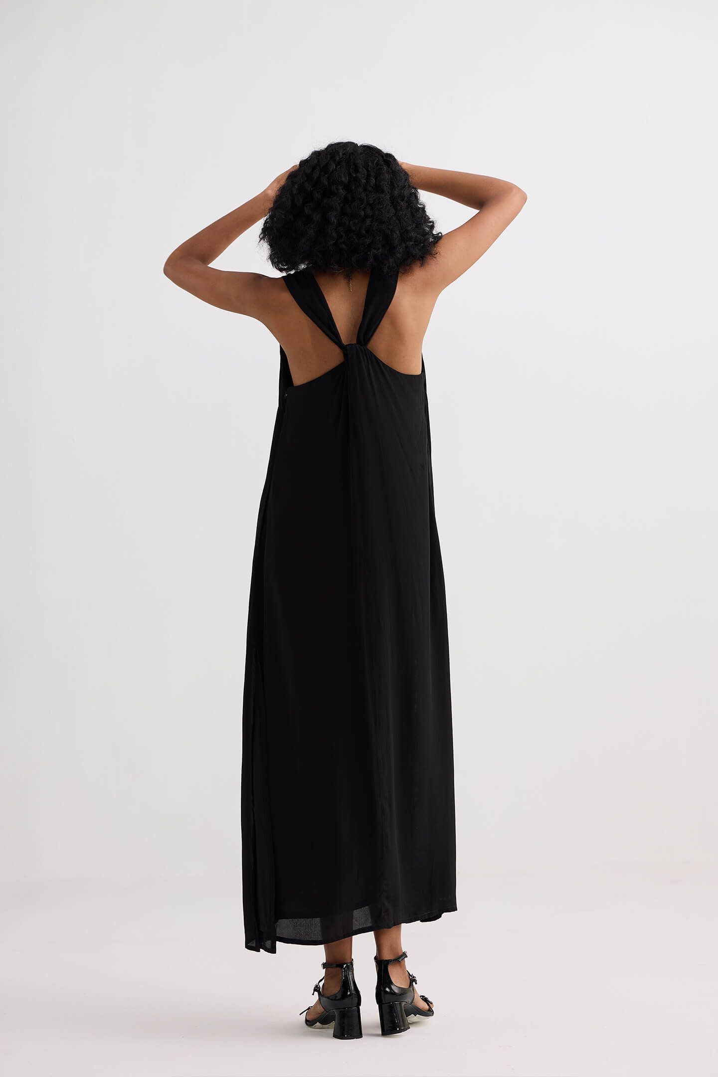 Crossed in Chic Sleeveless Maxi Dress in Black-1