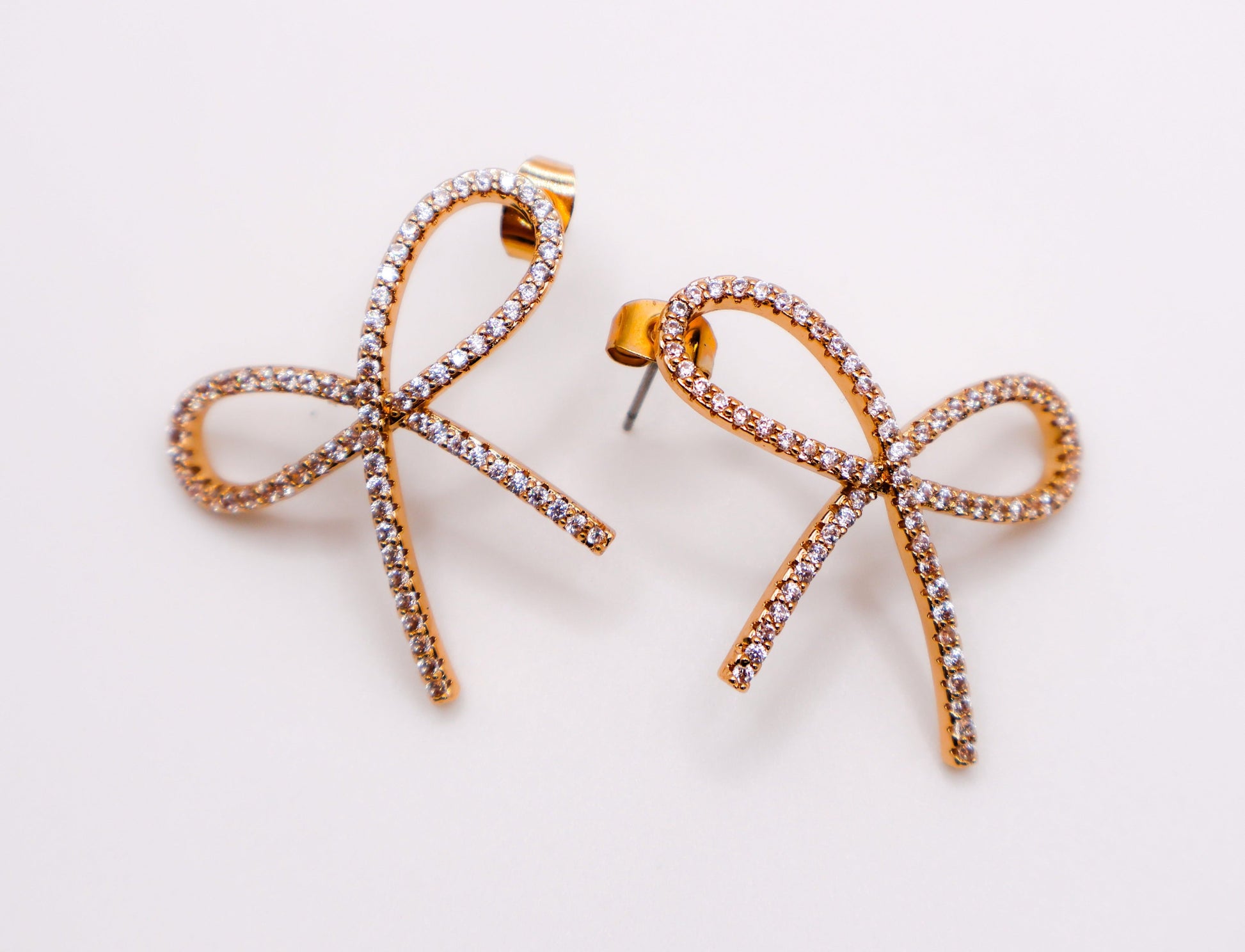 Golden Bow Tie Sparkle Earrings-2