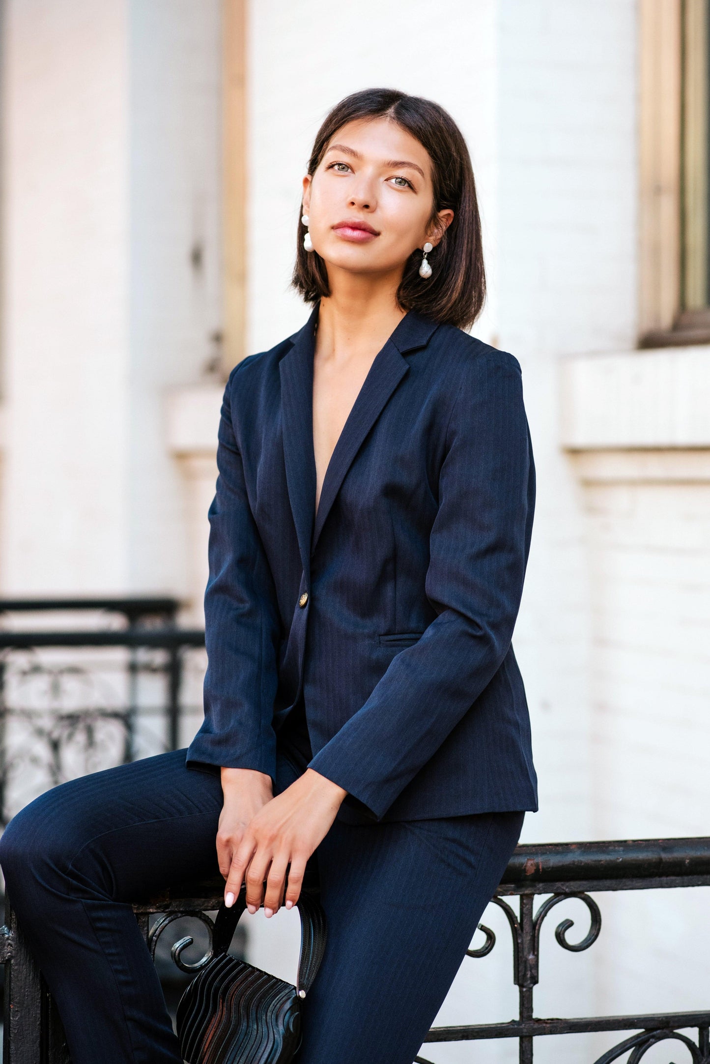 Navy Peak-Lapels Single-Breasted Blazer-0