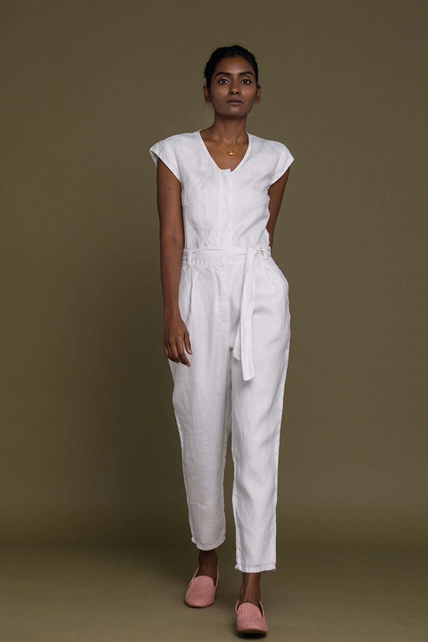 Evening Chai Jumpsuit in White-4