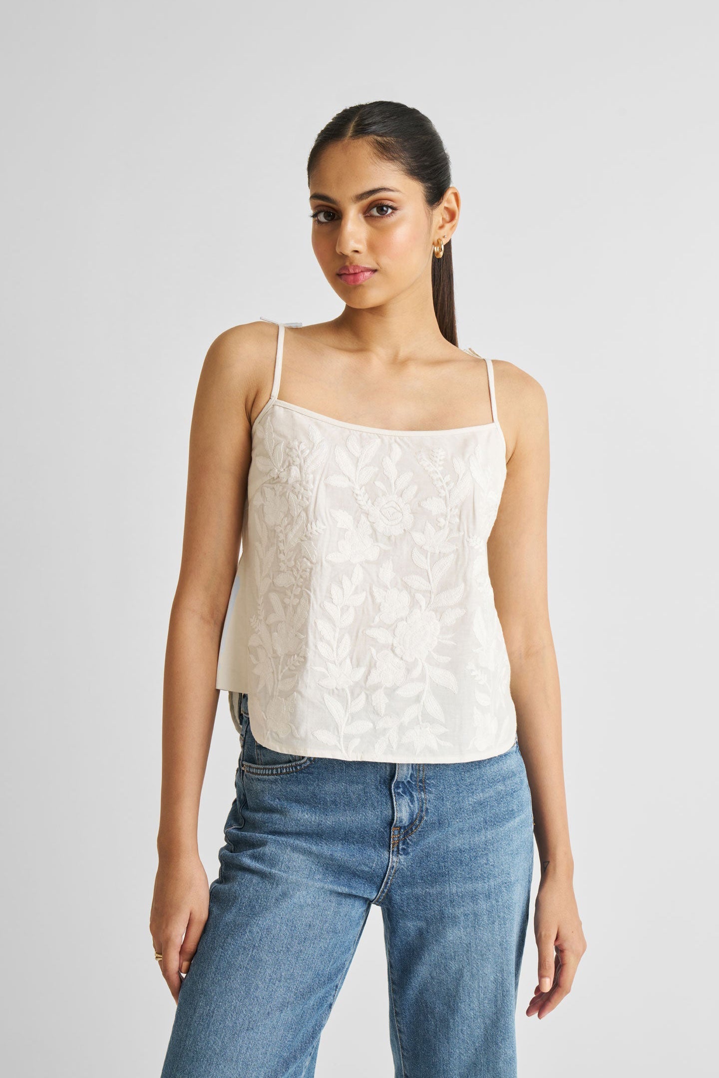 Embroidered Camisole Top in White-0