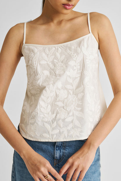 Embroidered Camisole Top in White-4