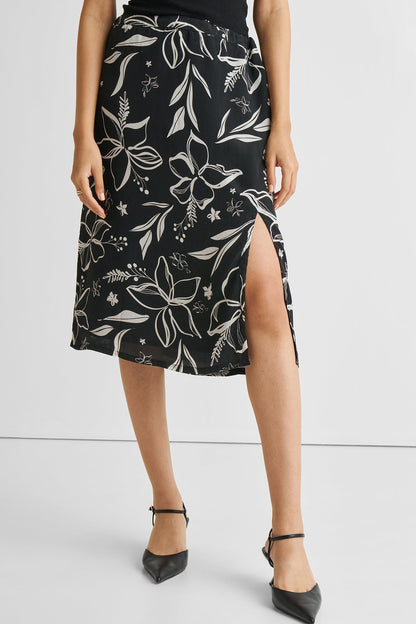 Floral Skirt with Front Slit-0