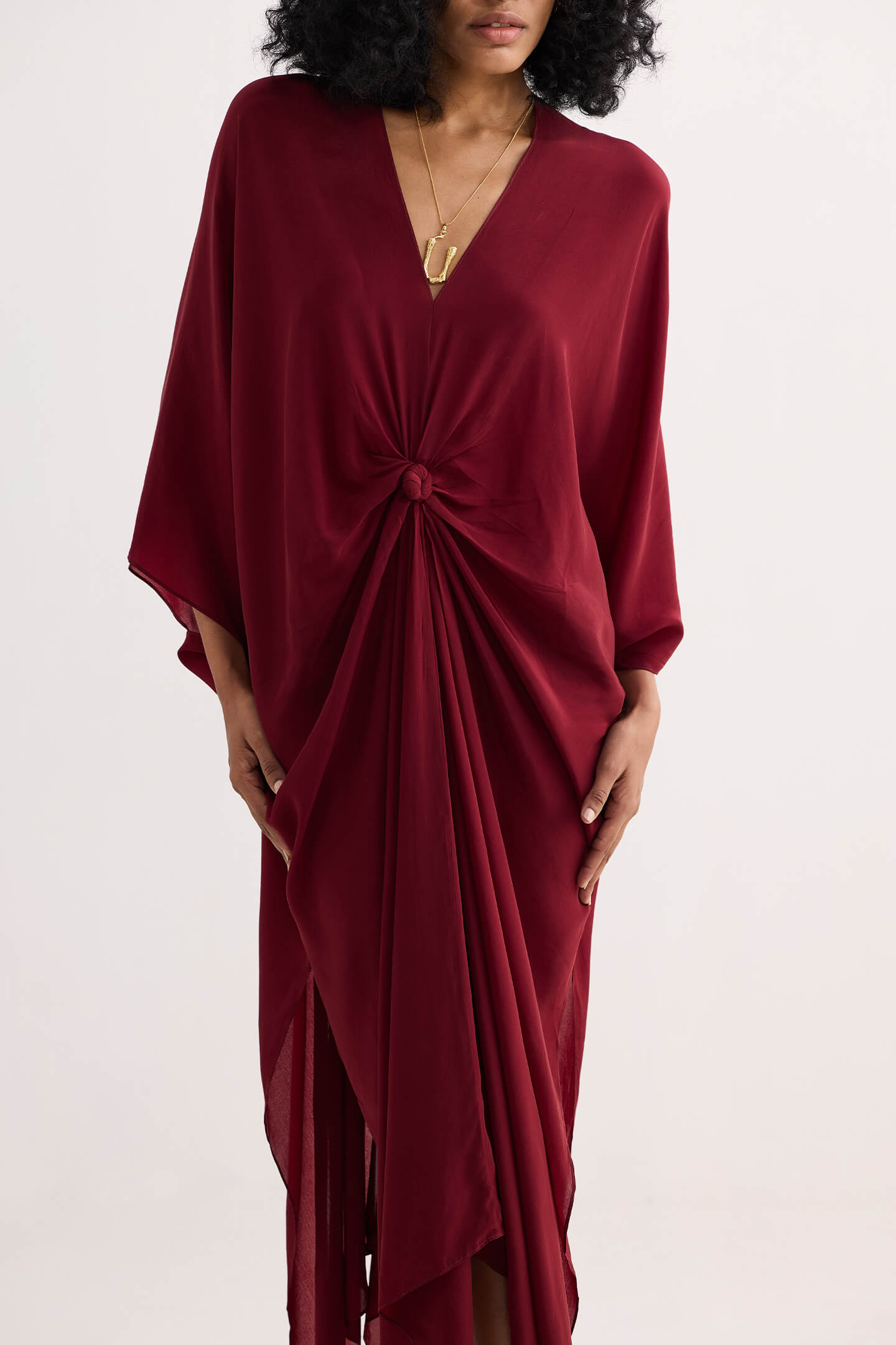 Front Twist Kaftan Dress in Burgundy-3