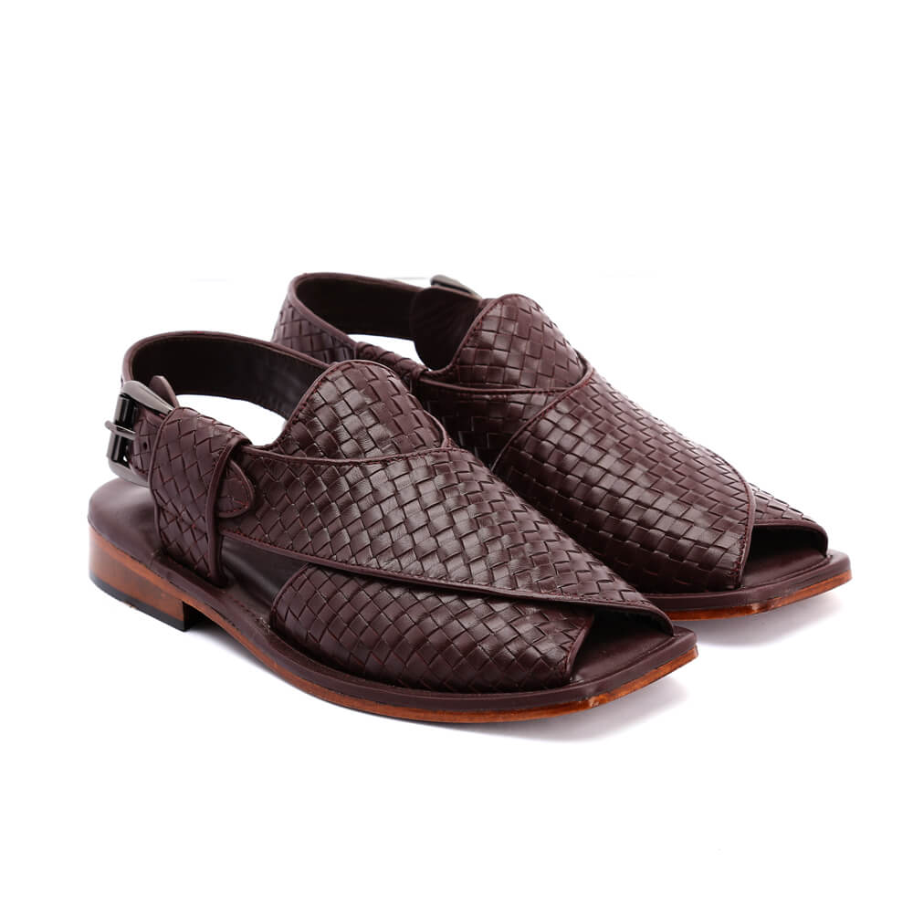 Lucas Handmade Leather Peshawari Chappal Sandals For Men Checkered Leather-4