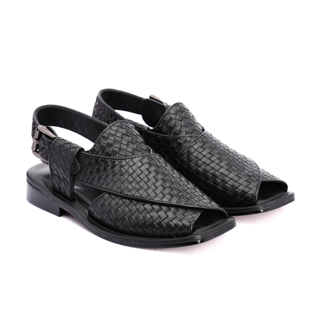 Lucas Handmade Leather Peshawari Chappal Sandals For Men Checkered Leather-1