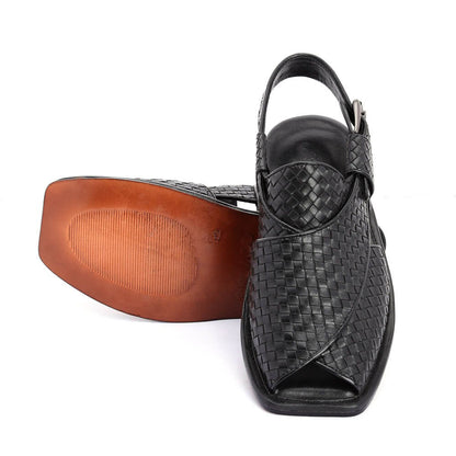 Lucas Handmade Leather Peshawari Chappal Sandals For Men Checkered Leather-2