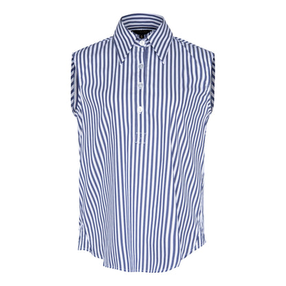 The Olivia Sleeveless Blue Stripe Blouse in Italian Cotton-4