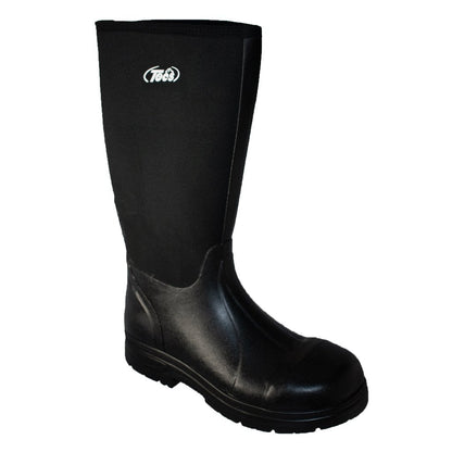 Men's 16" Cement Rubber Boot Steel Toe Black Leather Boots-1