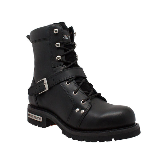 Men's 8" Zipper Lace Black Leather Boots-0