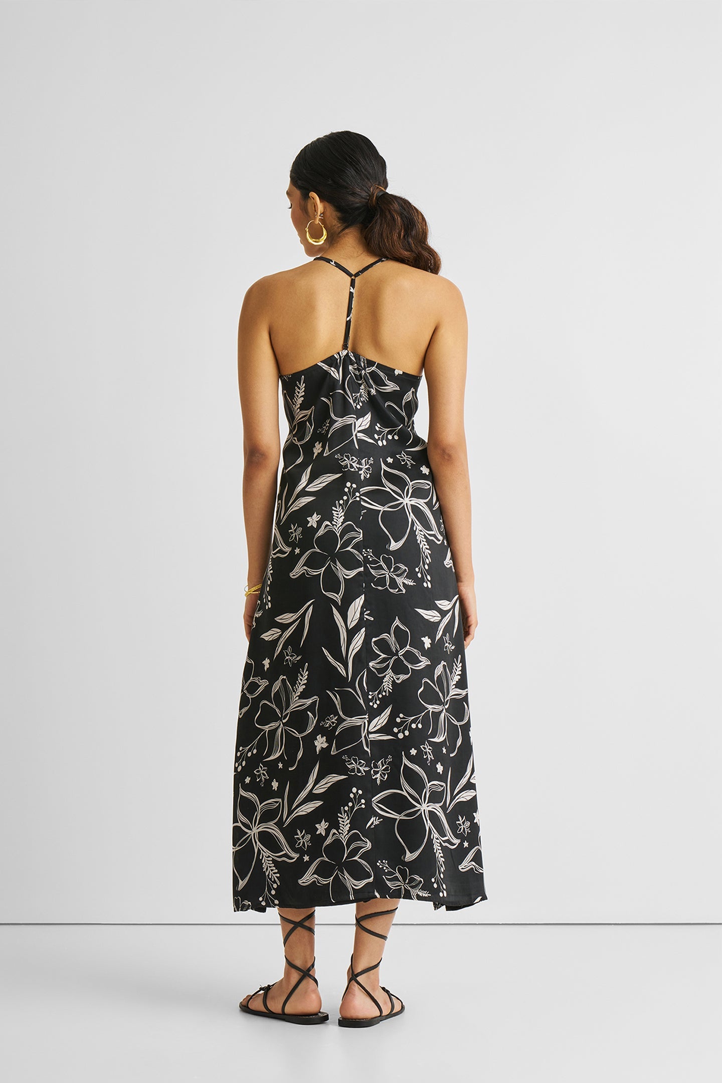 Midi Slip Dress in Black Florals-3