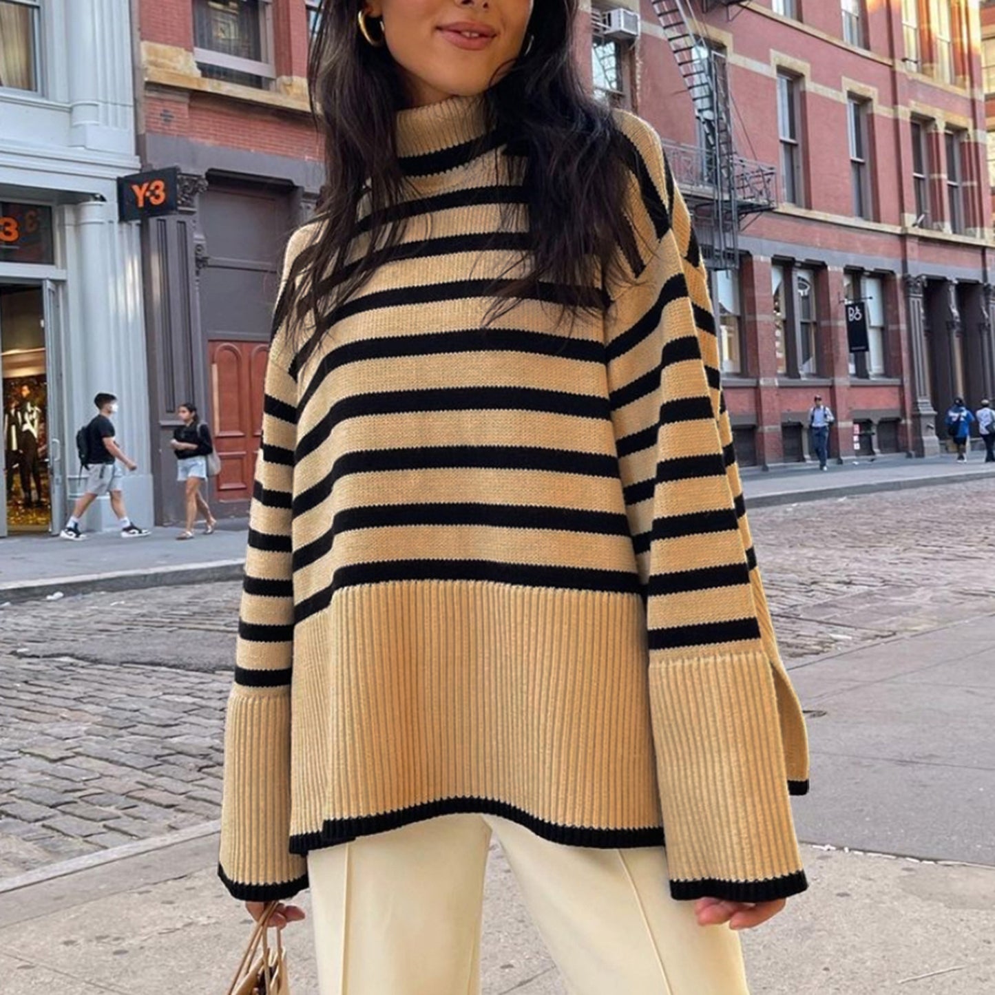 Striped Knitted Turtleneck Sweater