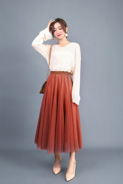 Long Midi Tulle Skirt