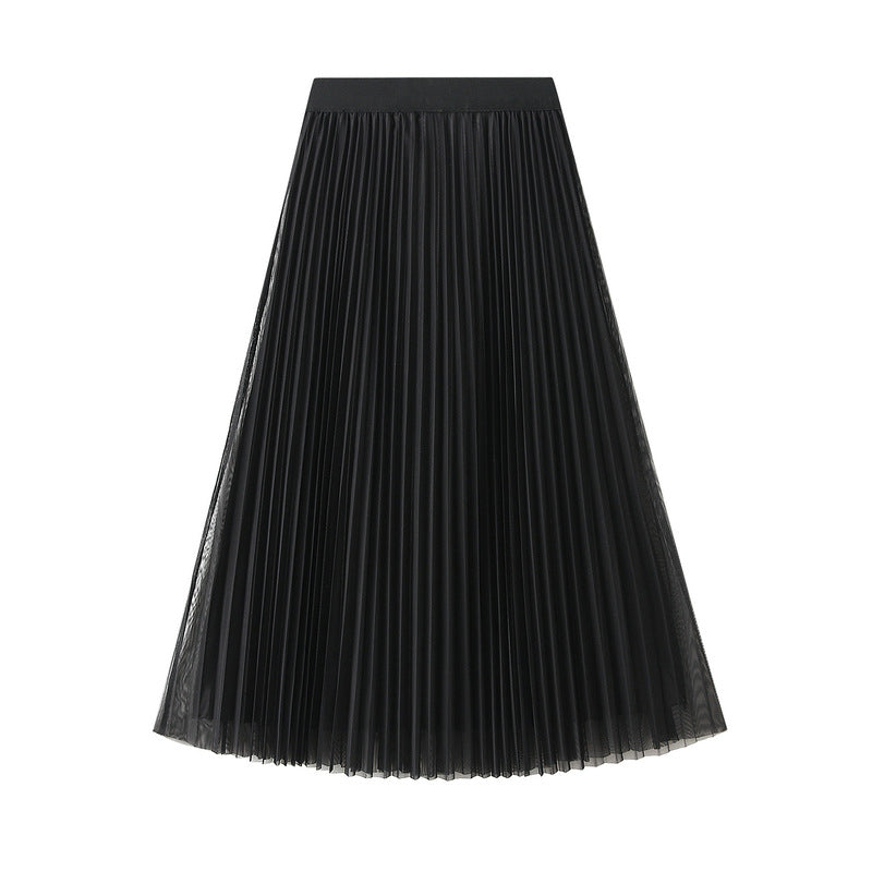 Pleated Elastic Waist Tulle Skirt