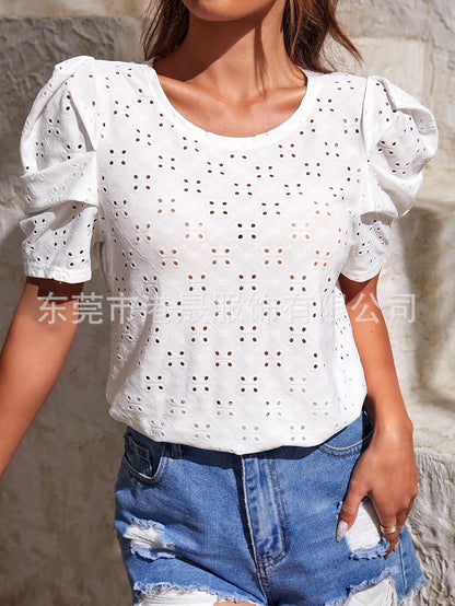 Puff Sleeve Eyelet Shirt