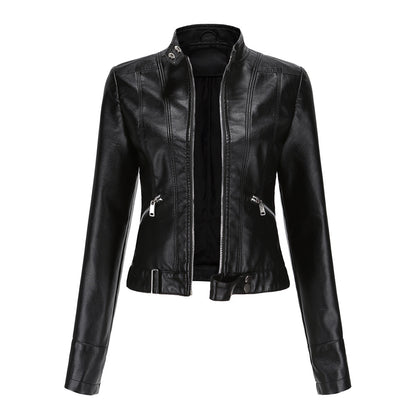 Stand Button Collar Faux Leather Jacket